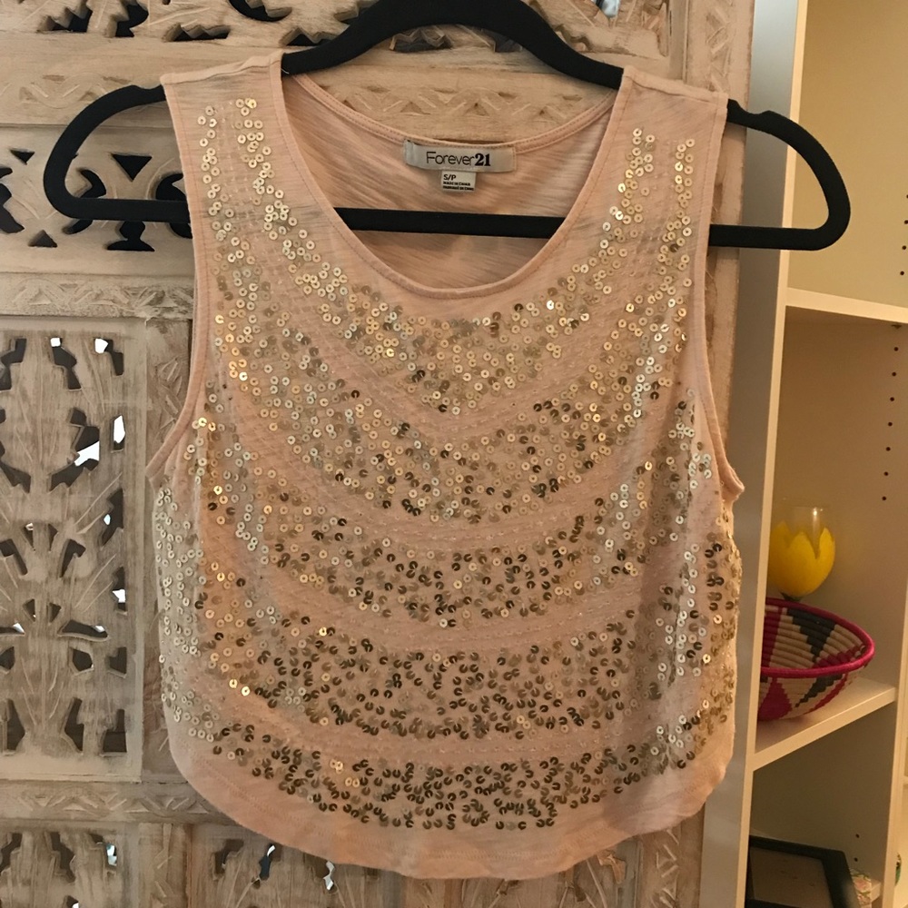 Pale Pink Crop Top with Sequins
